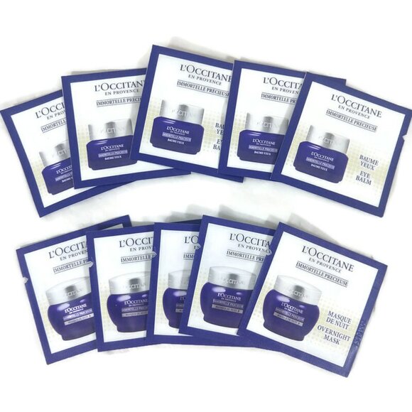 L'OCCITANE Immortelle Precieuse Overnight Mask & Eye Balm X 10 Samples NEW - Picture 1 of 5
